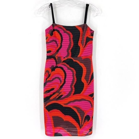 Trina Turk Womens 4 Pernilla Zen Patterned Perforated Scuba Knit Dress Pink - Picture 2 of 6
